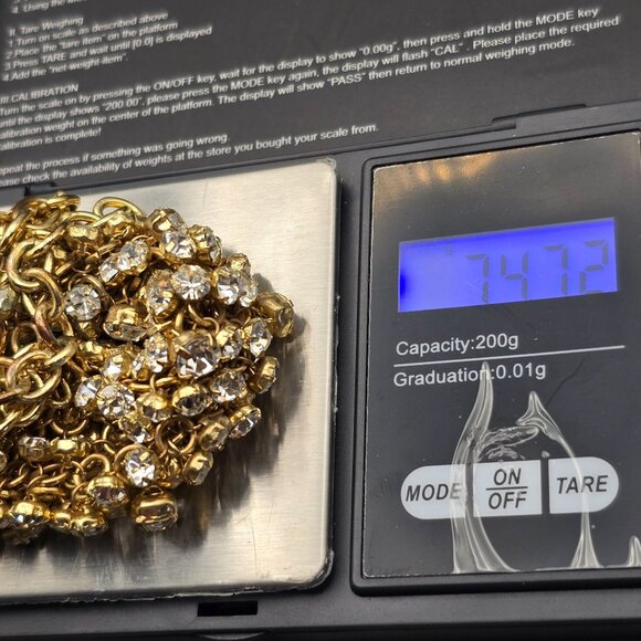 Gold-Tone Statement Necklace & Drop Earrings Set w/ Prong Set Clear Rhinestones - Picture 13 of 13